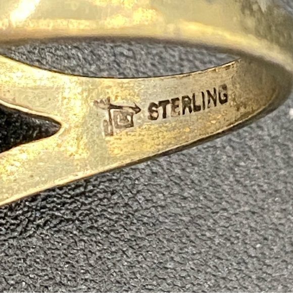 Art Deco Hematite and Brass Vintage Marquise Style Ring Silver Size 5.5Rare - Picture 16 of 16